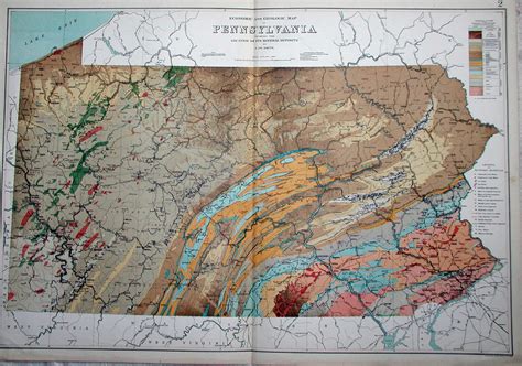 Home & Living Pennsylvania Geologic Formations map hand colored ...