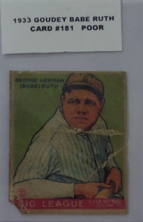 Coach S Corner 1933 Goudey Babe Ruth Baseball Card 181 POOR Condition