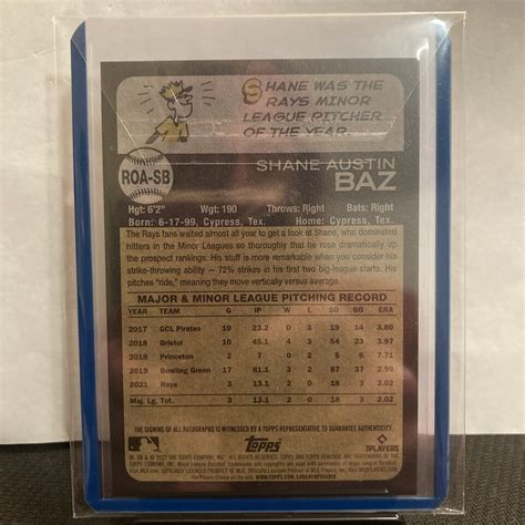 Shane Baz Topps Heritage Real One Autographs Roa Sb Rookie Rc