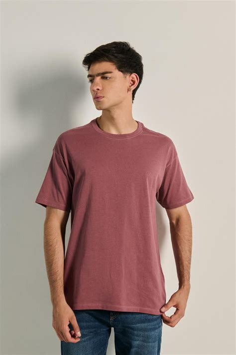 Camiseta manga corta unicolor con para hombre cuello redondo básica