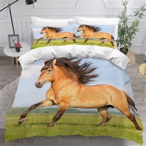 Parure De Lit Enfant Cheval Housse De Couette 220x240cm Avec Fermeture