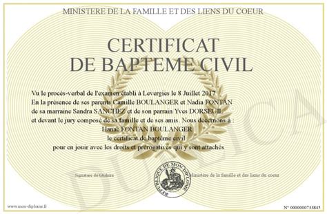 CERTIFICAT DE BAPTEME CIVIL