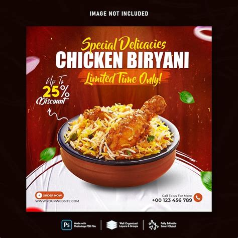 Premium PSD | Chicken biryani Food social media banner post template