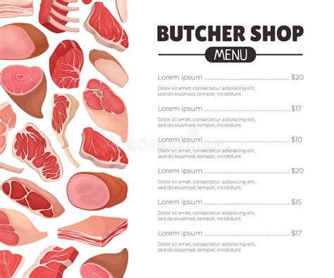 Meat Products Menu Banner Design With Beef Steak Ham And Lard Vector