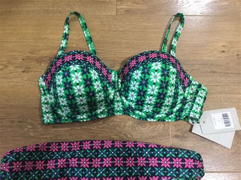 Boden Green Pink Flower Bikini Set D Top Pairs Size Fold Over Bottoms New Ebay