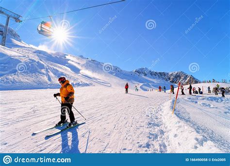 Woman Skier Skiing Hintertux Glacier In Tyrol Of Austria Editorial