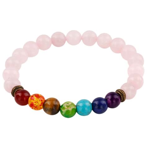 SUNYIK 7 Chakra Stone Bracelet Pink Crystal Quartz Crystal Healing