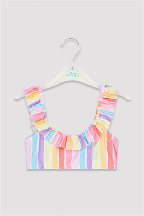 Çok Renkli Kız Çocuk Stripe Halter Bikini Set PL3JSOZ022IY MIX Çok Renkli Penti