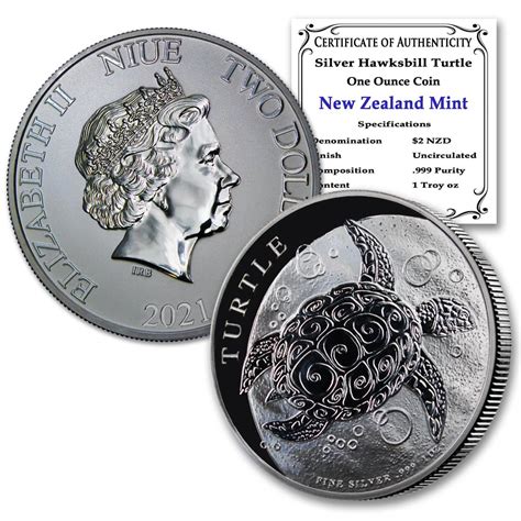 2021 1 Oz Niue Silver Hawksbill Turtle Coin Brilliant Uncirculated With