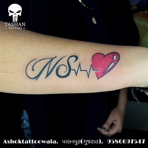 Ns Letter Tattoo With Heartbeat Name Tattoo On Hand Tattoo Lettering