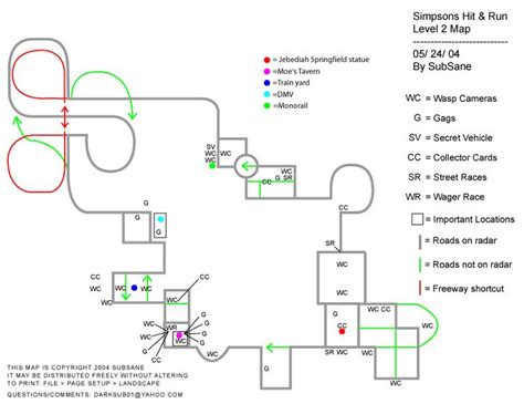 The Simpsons Hit And Run Levels 2 Map Simpsons Hit And Run Hit And Run