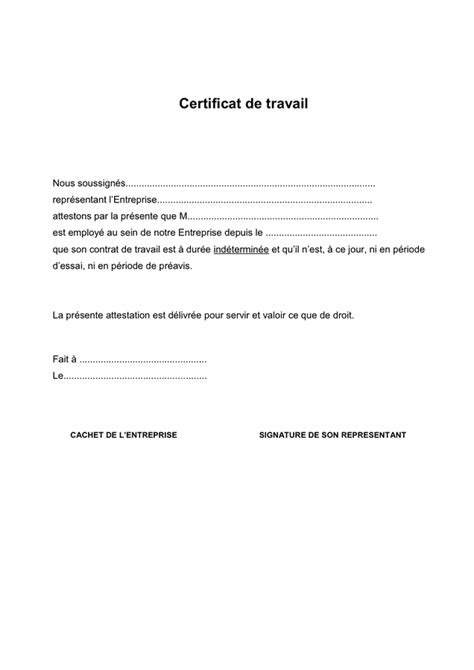 Modèle de certificat de travail téléchargement gratuit documents PDF