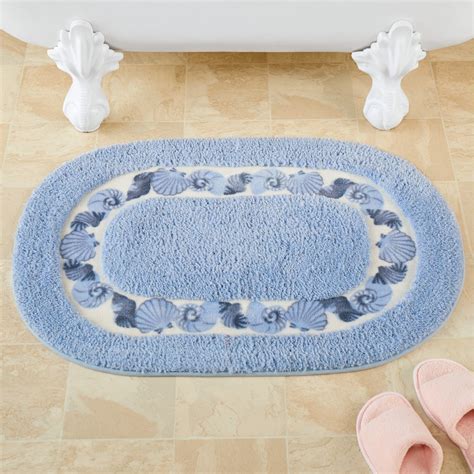 Blue Non Slip Oval Seashell Tufted Bath Rug Collections Etc