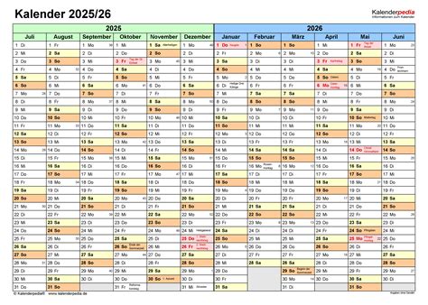 Halbjahreskalender 2025 2026 Als Word Vorlagen Zum Ausdrucken