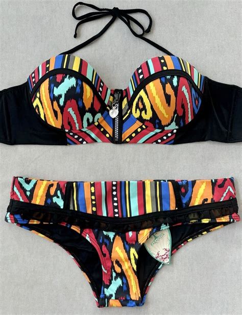 Paradizia Art Bustier Bikini Top Bottom Size L NWT EBay