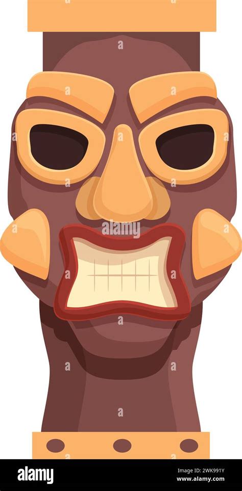 Tiki Mask Totem Icon Cartoon Vector Statue Mask Shaman Indian Tribal