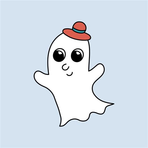 Cute Happy Ghost In Hat Isolated Halloween Doodle Character Cartoon