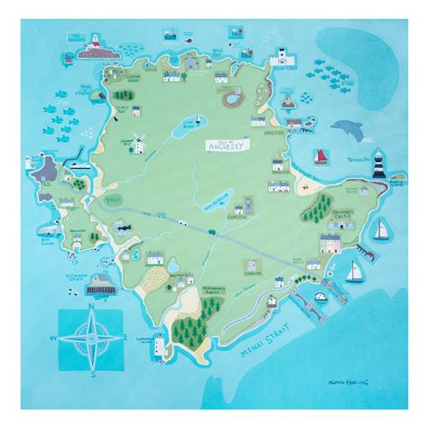 Anglesey Map - Limited Edition Print on Paper - Janet Bell - Shop/Studio/Fika