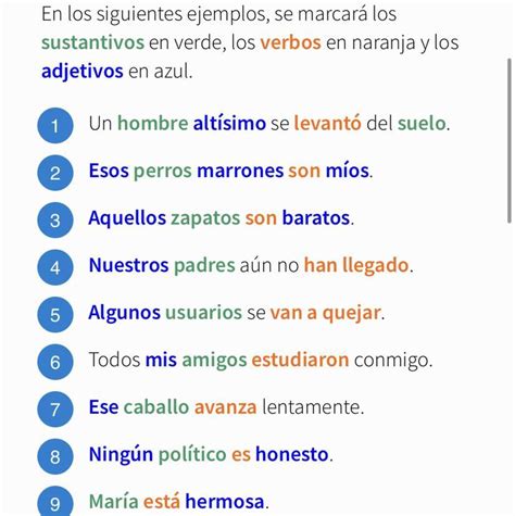 Oraciones Indicando El Sustantivo El Adjetivo Y El Verbo Brainly Lat