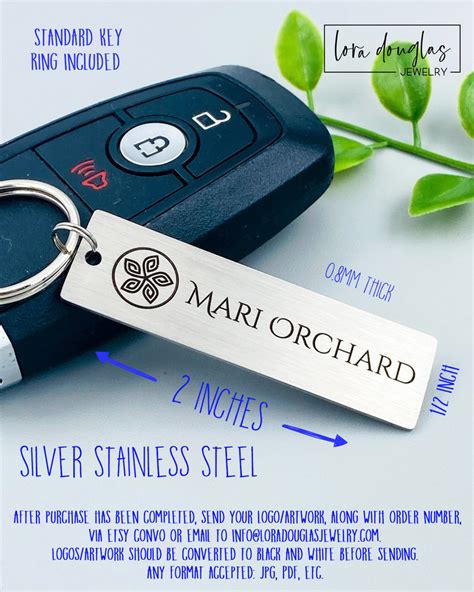 Custom Logo Keychain Silver Stainless Steel Lora Douglas Jewelry