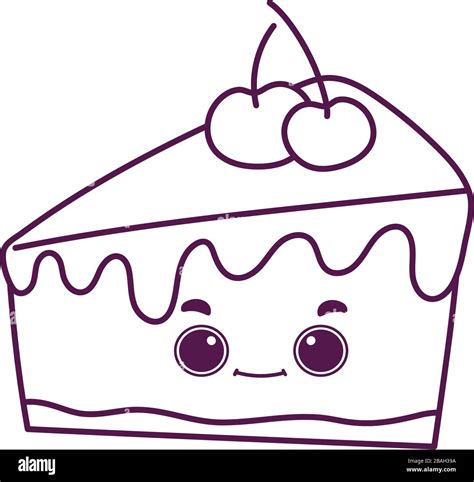 cute food piece cake with fruit sweet dessert kawaii cartoon vector ...