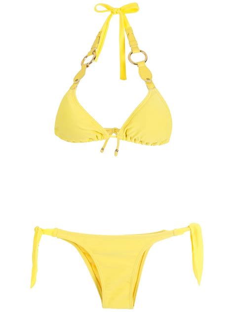 Amir Slama Hoop Strap Triangle Bikini Set Yellow Farfetch