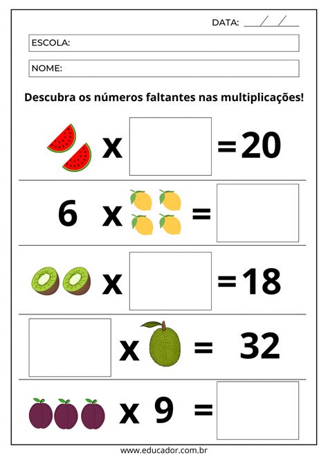 20 Atividades de multiplicação para 3º ano - Educador