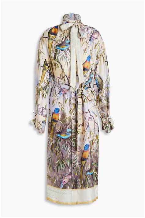 ZIMMERMANN Candescent Pussy Bow Belted Printed Silk Twill Midi Shirt Dress THE OUTNET