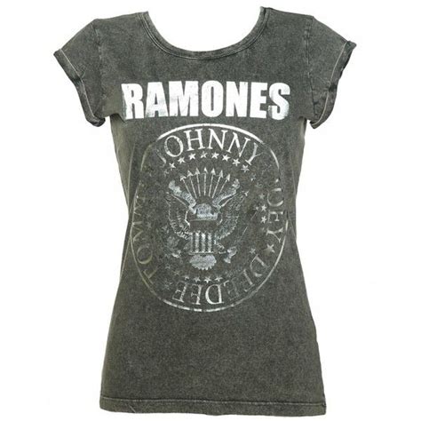 Womens Charcoal Burnout Classic Ramones Logo T Shirt With Rolled Sleeves Ramones Logo