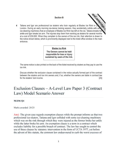 Exclusion Clauses A Level Law Paper 3 Contract Law Exclusion