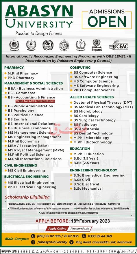 Abasyn University Admission For BS MS And PhD Programs For The Year