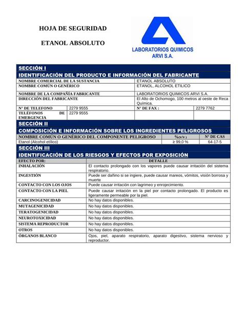 Pdf Hoja De Seguridad Etanol Absoluto Pdf Filehoja De Seguridad