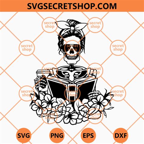 Skeleton Holding Book Svg Reader Bookish Svg Floral Book Svg Svg