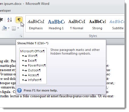 How To Use The Reveal Formatting Feature In Word 2010