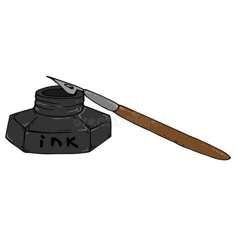 Inkwell With Feather Hand Drawn Vector Inkwell And Feather Inkwell