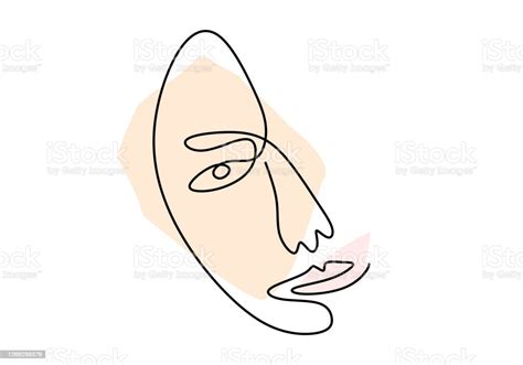 Abstract Poster With Minimal Woman Face With Happy Expression One Line