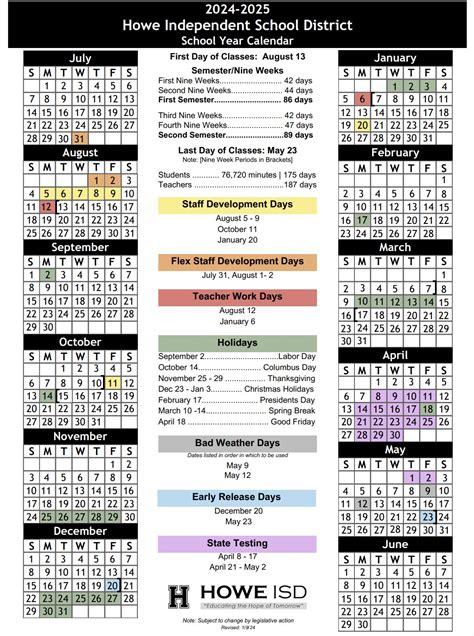 School Year Calendar | Howe ISD