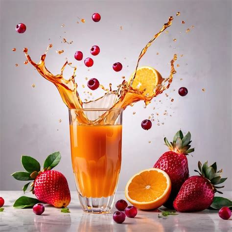 Jugo De Fruta Fresca Salpicado Decorado Con Frutas Foto Premium