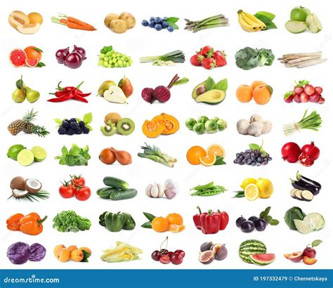 Assortment Of Organic Fresh Fruits And Vegetables On White Background