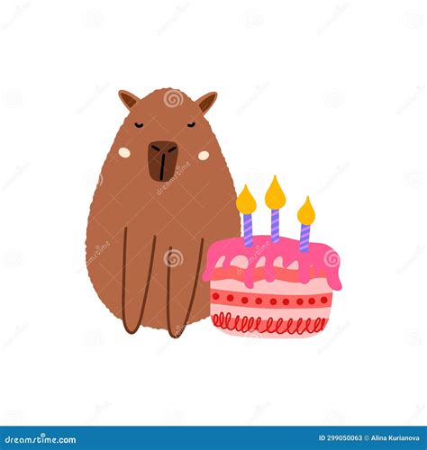 Cute Capybara With Cake In Flat Style Capybara Vector Illustration For