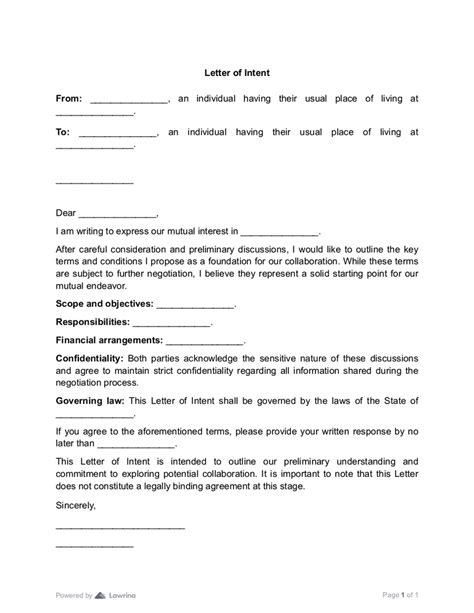 Letter Of Intent Loi Templates 7 Pdf Lawrina