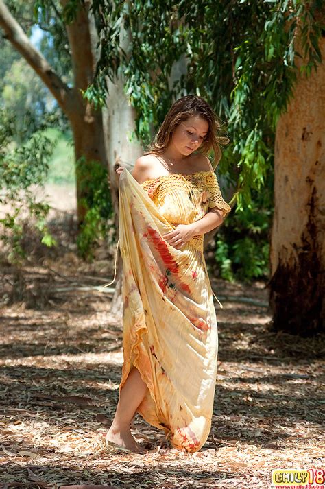 Emily 18 Wears A Long Flowy Hippie Dress Outdoors And Poses Under The Shade Of Porn Pictures