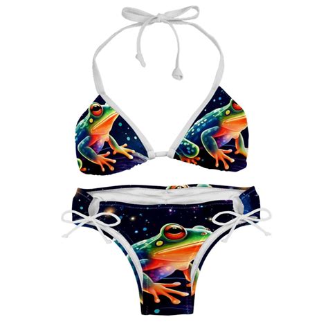 Starry Sky Frog Detachable Sponge Adjustable Strap Bikini Set Two Pack