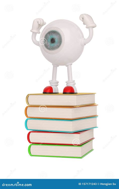 Eyeball Character And Books Isolated On White Background 3d