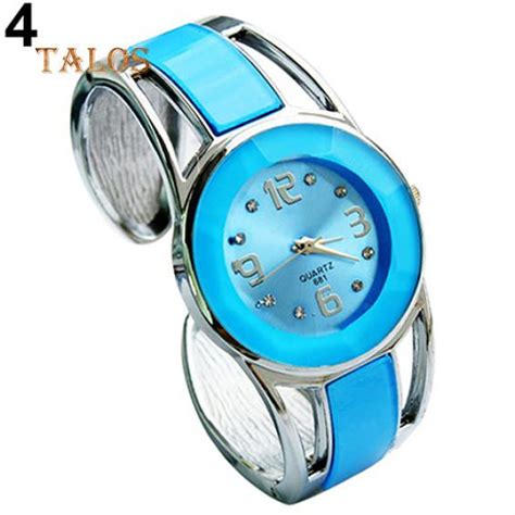 Cheap Womens Fashion Open Metal Band Quartz Analog Round Dial Bracelet