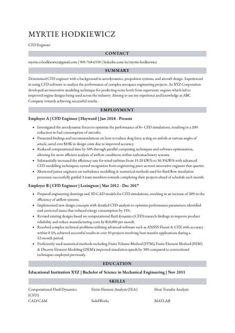 Cfd Engineer Resume Cv Example And Writing Guide