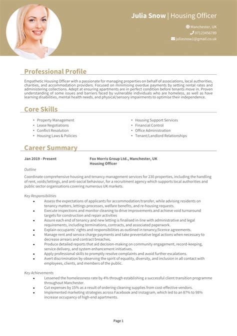 Housing Officer CV Example Guide Win Interviews