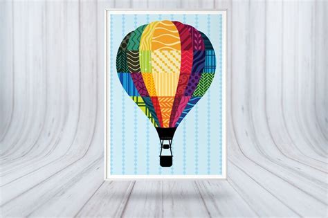 Patchwork Hot Air Balloon Art Print Poster Painting Etsy