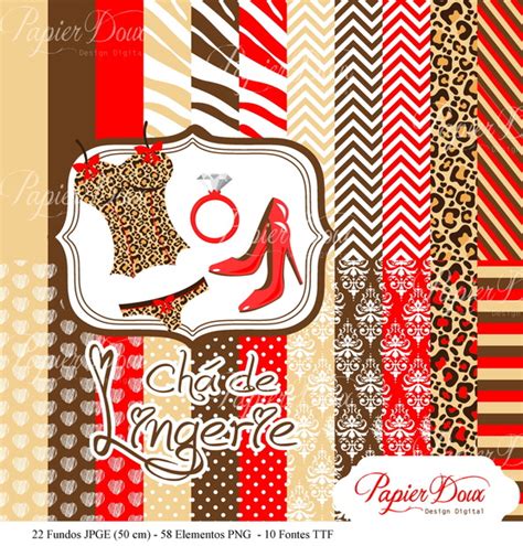 Kit Digital Ch De Lingerie Marrom E Vermelho Elo