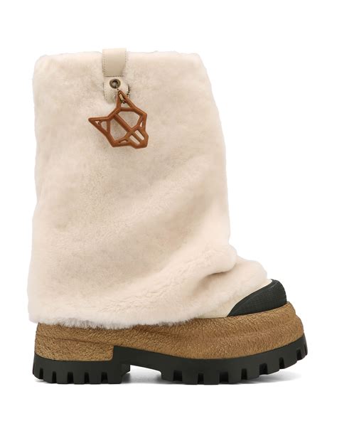 Naked Wolfe Shearling Canvas Chunky Ankle Boots In Natural Lyst